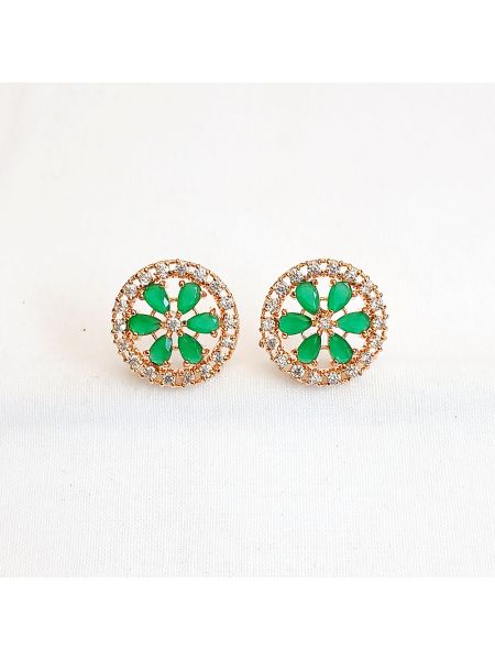 Green stone design flower earring with small white stone