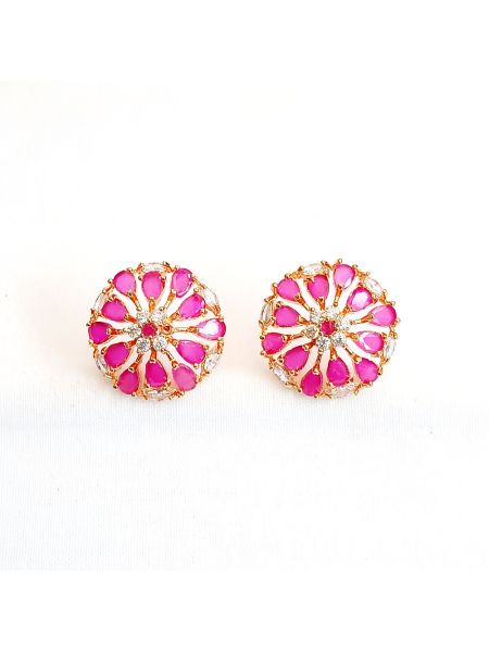 Pink stone earring in round shape