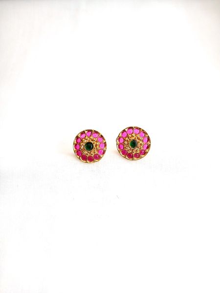 Imitation Earring with pink and green stones-EAR-R-E-8