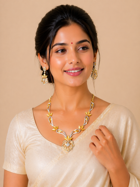 Neckalace and earring with white stones AD-NE-34