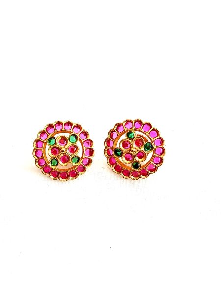 Imitation Earring with pink and green stones-EAR-R-E-7