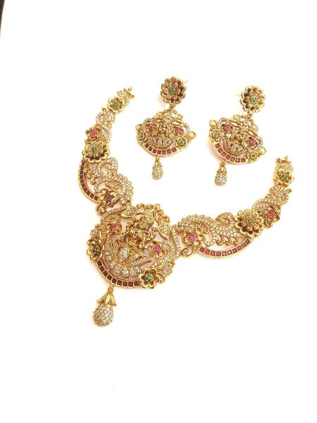 Temple Jewellery with white and Pink Stones