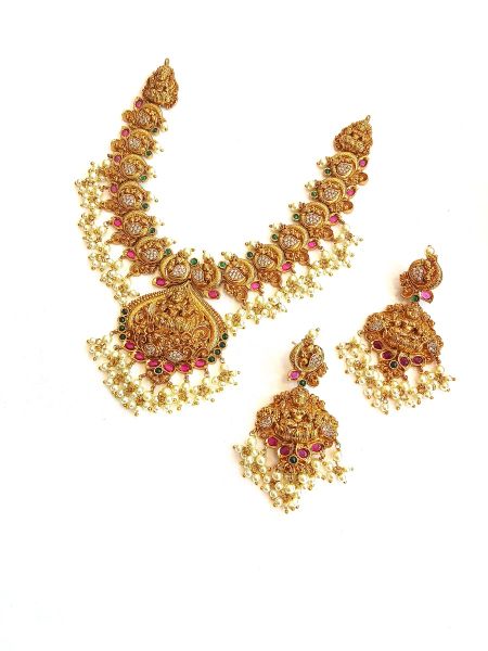 Temple Jewellery with stones and Pearls NEC-ME-A6