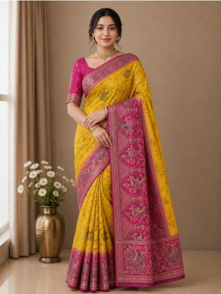 Mustard Yellow Peacock Saree