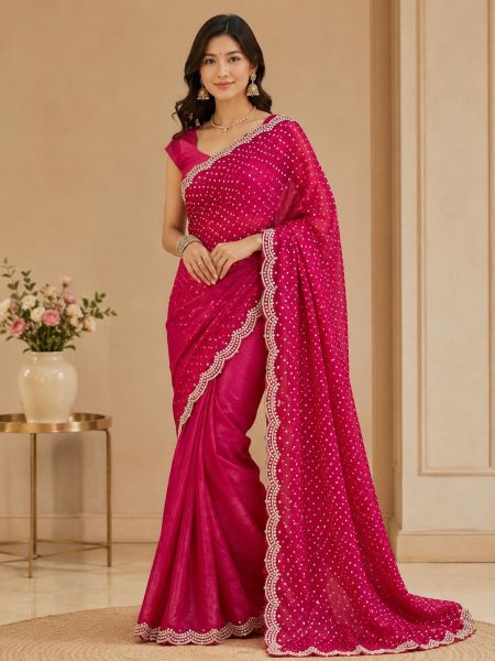 Fuchsia Embellished Saree 