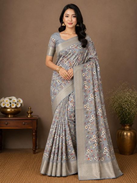 Elegant Floral Cotton Saree with Matching Blouse
