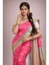 Silk Blend Printed Saree with Contrast Border & Mother of Pearl Blouse – Rosé | Festive & Occasion Wear