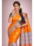 Silk Blend Printed Saree with Contrast Border & English Slate Blouse – Mandarin Silk | Festive & Occasion Wear