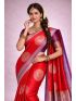 Volcanic Red Silk Blend Saree with Contrast Border & Plum Royale Blouse Piece