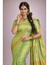 Silk Blend Printed Saree with Contrast Border & Matching Blouse – Pistachio Cream | Festive & Occasion Wear
