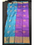 Silk Blend Printed Saree with Contrast Border & Atoll Blue Blouse – Amethyst Violet | Festive & Occasion Wear