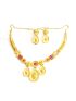Gold plated necklace with red stone with earring