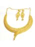 Gold plated necklace set in net + flower design