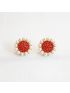 tiny red stone with pearl outer flower earing