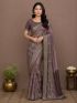 Elegant Mauve Embroidered Saree with Contrast Blouse
