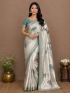 Elegant Ivory & Teal Floral Saree