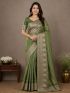 Elegant Olive Green Banarasi Saree with Intricate Zari Weavin