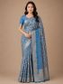 Elegant Blue Floral Cotton Saree with Matching Blouse