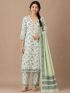 Elegant White Floral Cotton Salwar Suit with Matching Dupatta