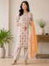 Elegant Peach Floral Cotton Salwar Suit with Matching Dupatta