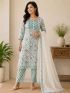 Elegant Aqua Floral Cotton Salwar Suit with Matching Dupatta