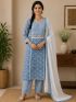 Elegant Blue Printed Cotton Salwar Suit with Matching Dupatta