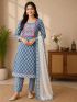 Elegant Indigo Blue Printed Cotton Salwar Suit with Matching Dupatta