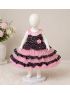 Girls Pink & Black Sequin Party Wear Frock Dress with Layered Net Skirt