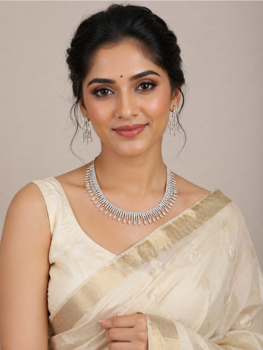 Silver color neckalace with white STONES
