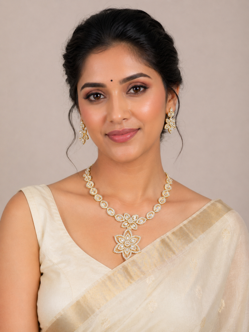 Neckalace and earring with white stones AD-NEE-26