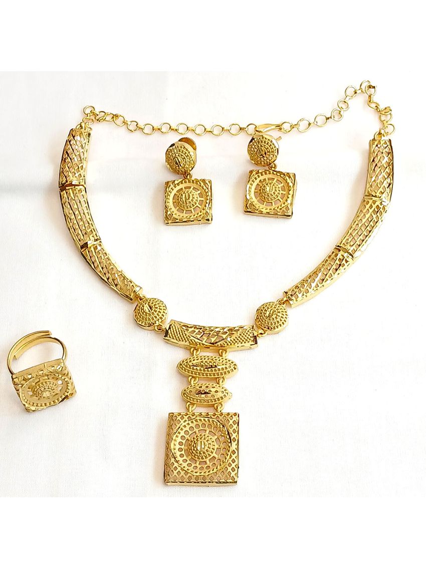 Gold plated necklace with earring & ring set