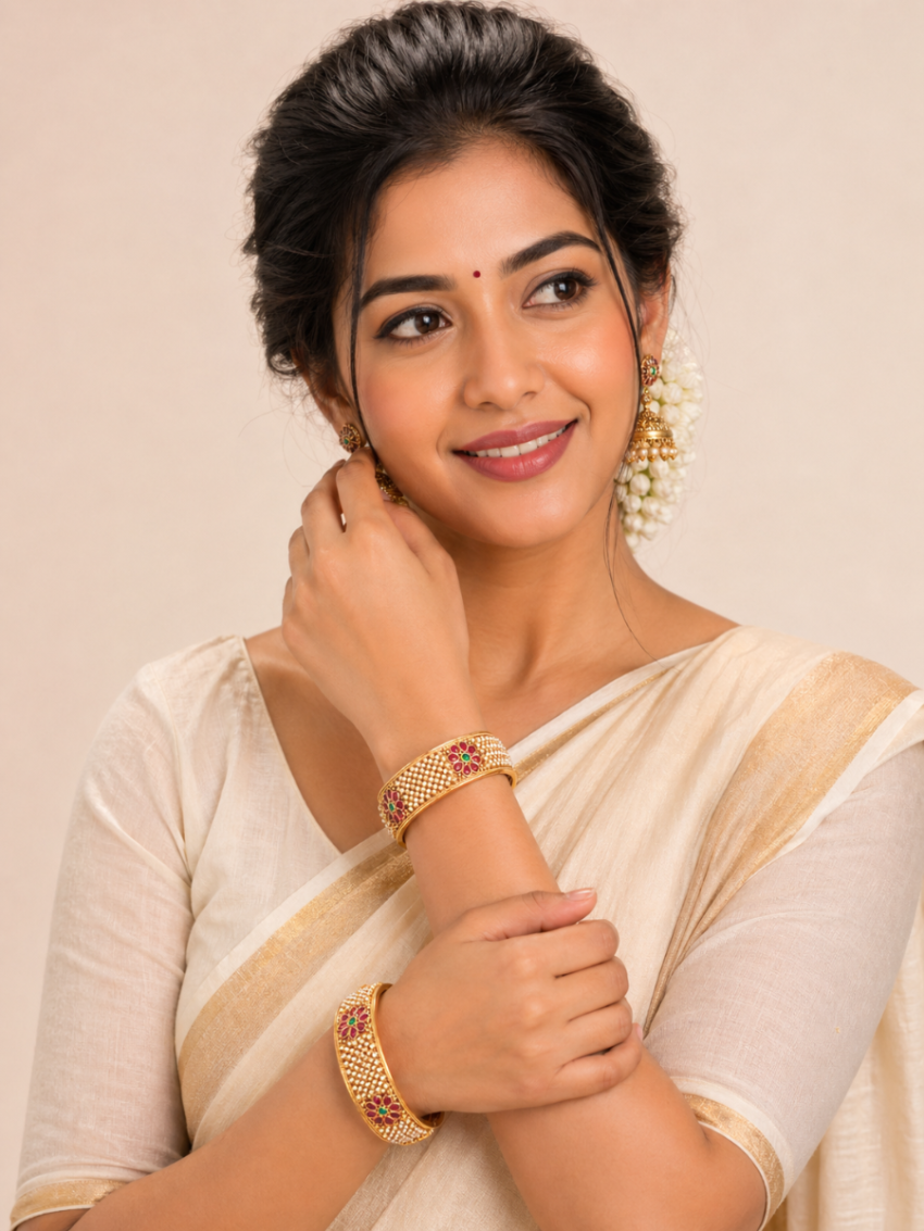 Designer Bangle with White and Pink Stone