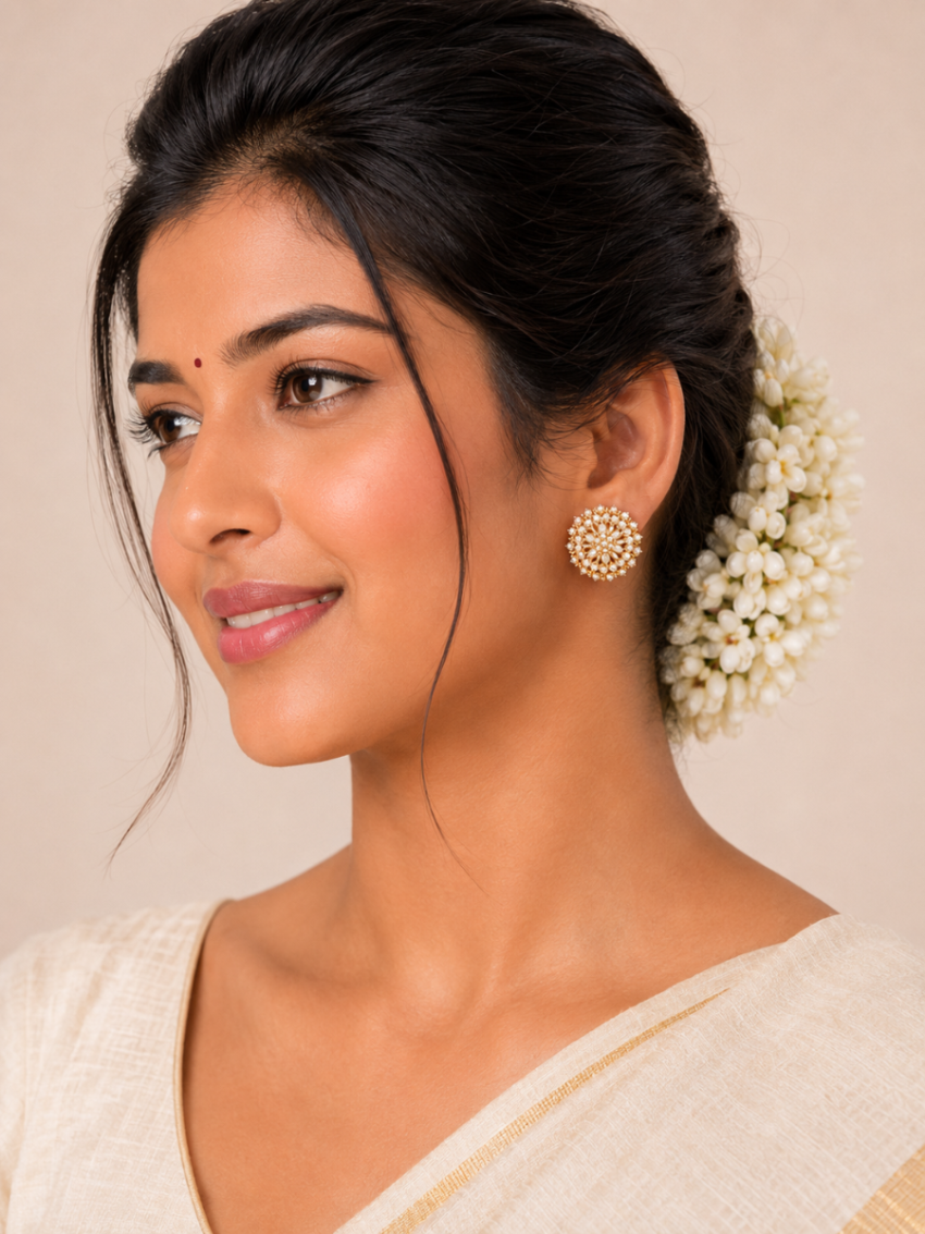 full pearl earing with gold plated