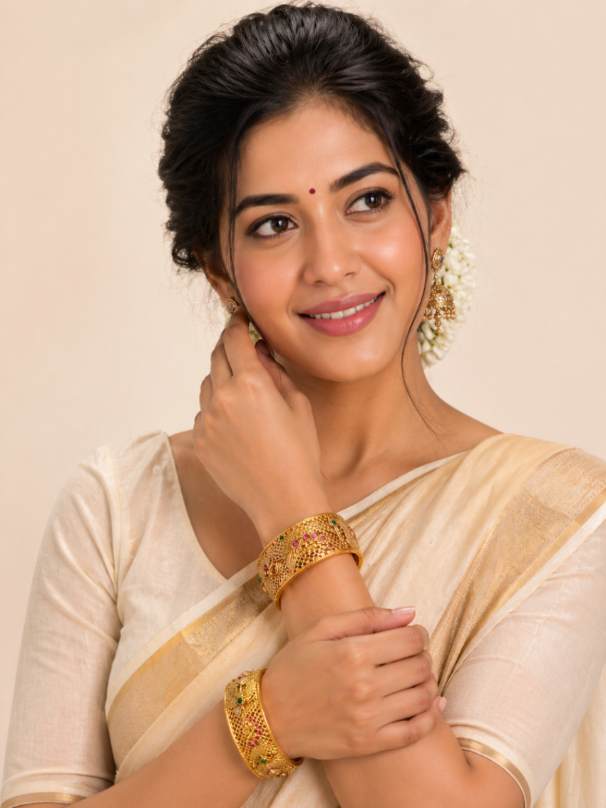 Designer Bangles with pink and green stoes