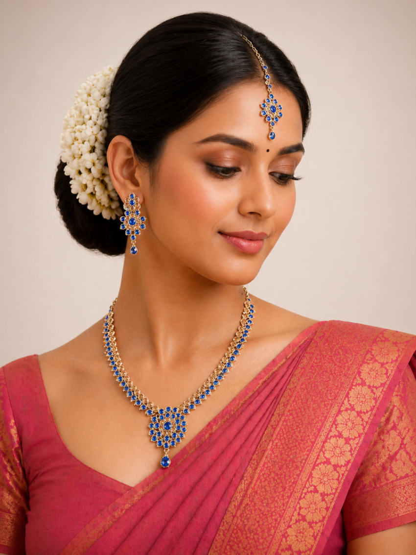 Neckalace with earring and with blue colour stones