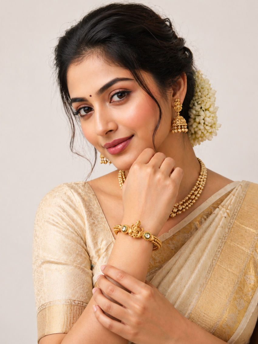 Temple jewellery bangle with white stone