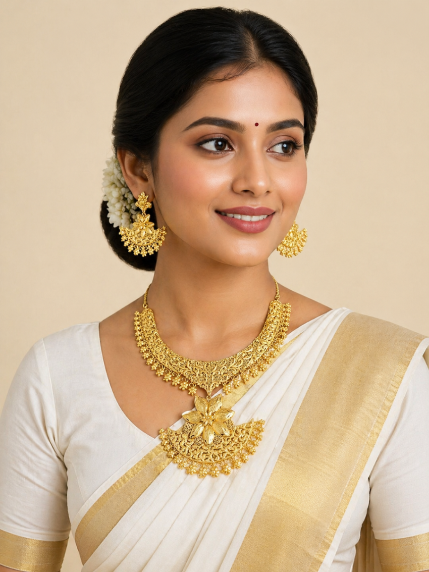 Traditional necklace design set with big pendent in centre