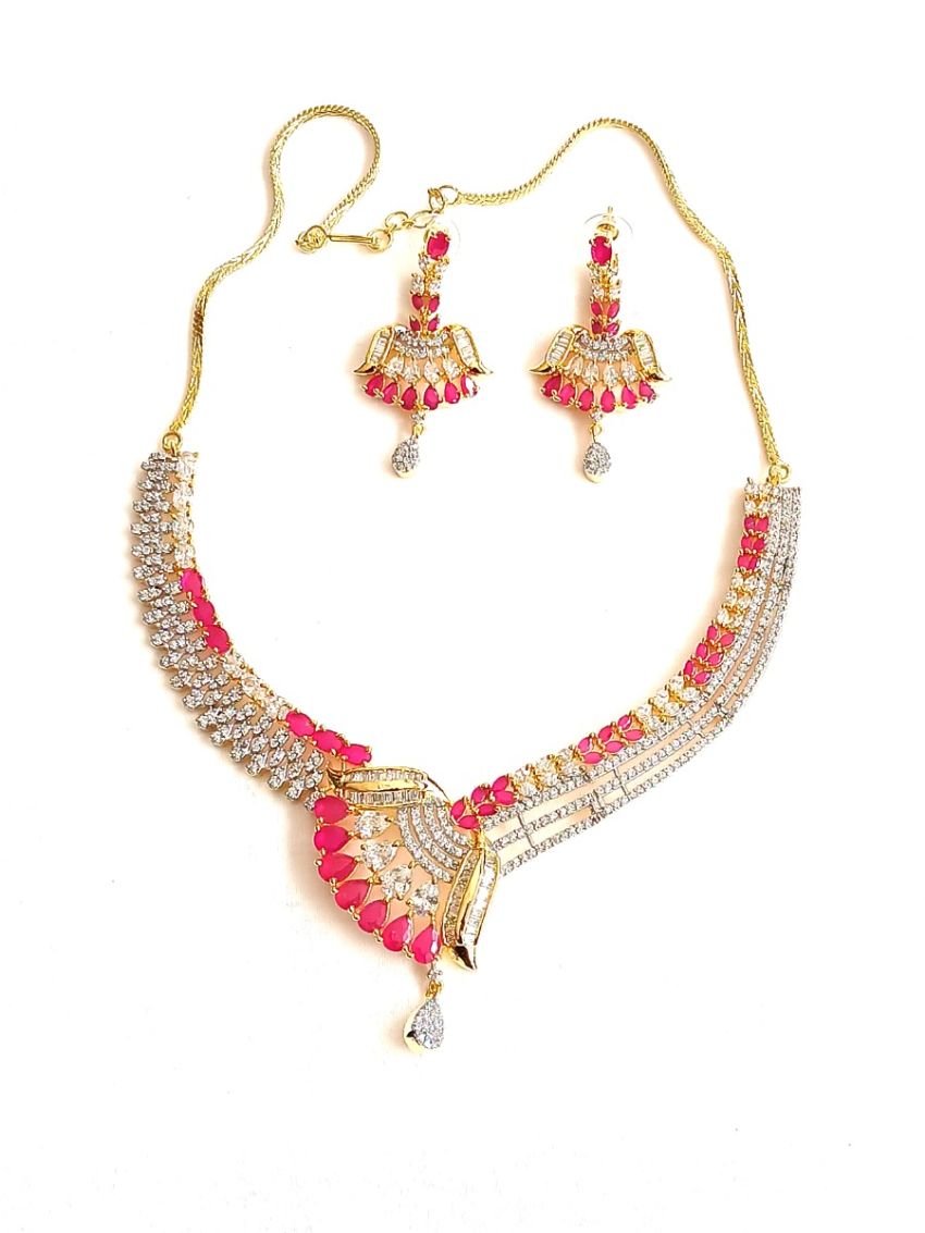 Imitation Neckalace with white AD and Pink stones