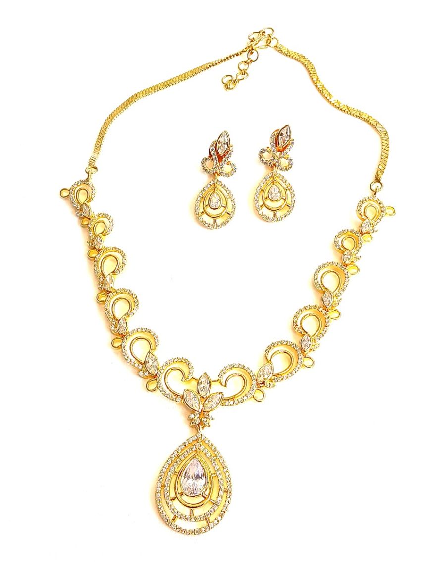 Designer Neckalace and earring with white stones AD-NE-14