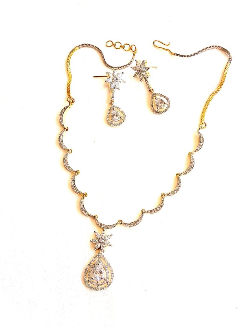 Designer Neckalace and earring with white stones AD-NE-19