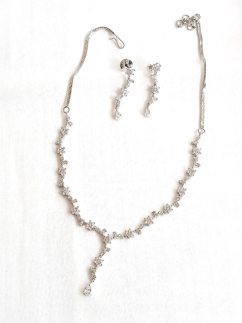 Silver Colour Neckalace with white AD stones