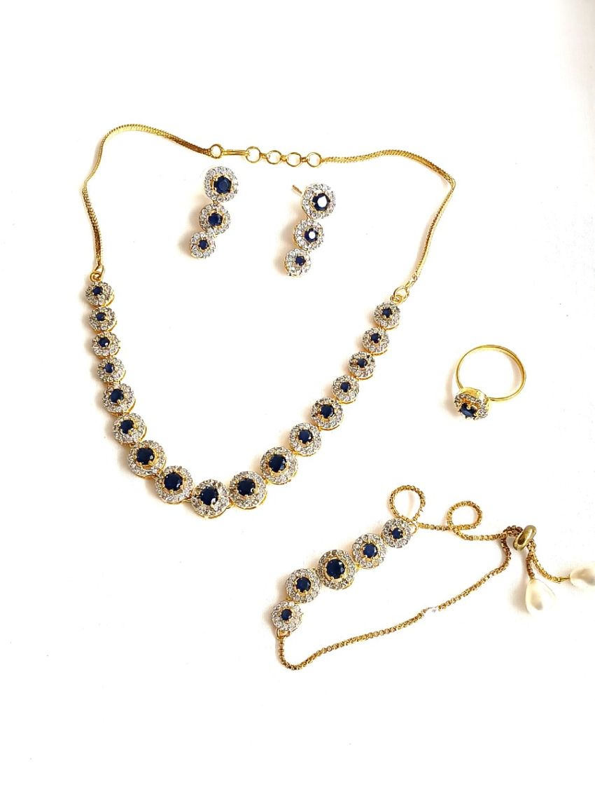 Imitation Neckalce set with white Ad and Blue Stones