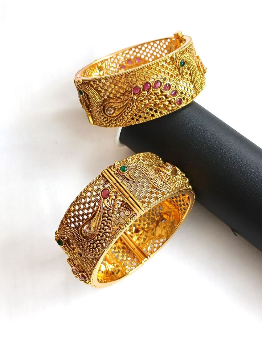 Designer Bangles with pink and green stoes
