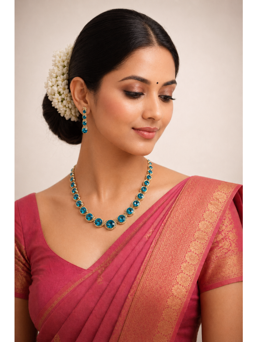 Neckalace with earring and blue stones