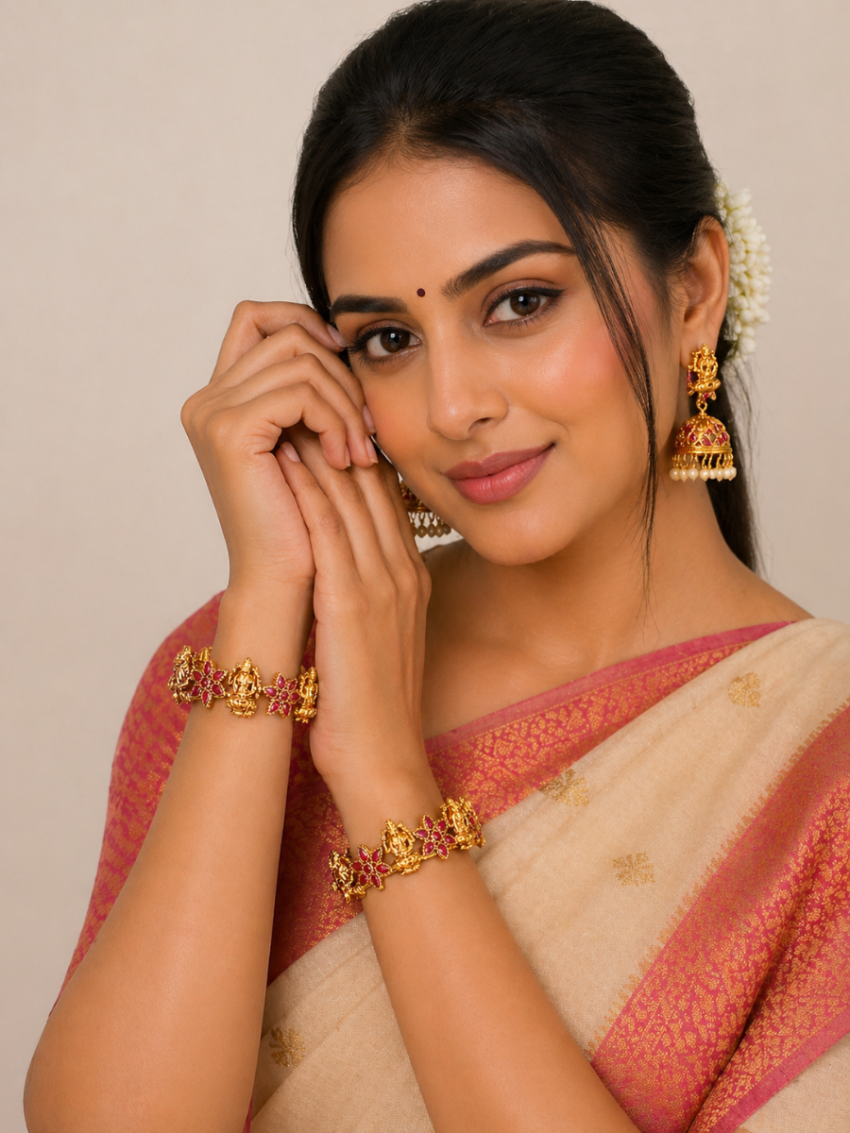 Temple jewellery Bangle with Pink Stones