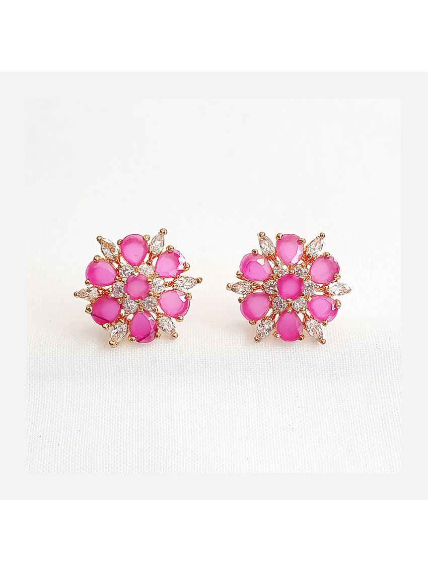 Stone earring with pink and white stone
