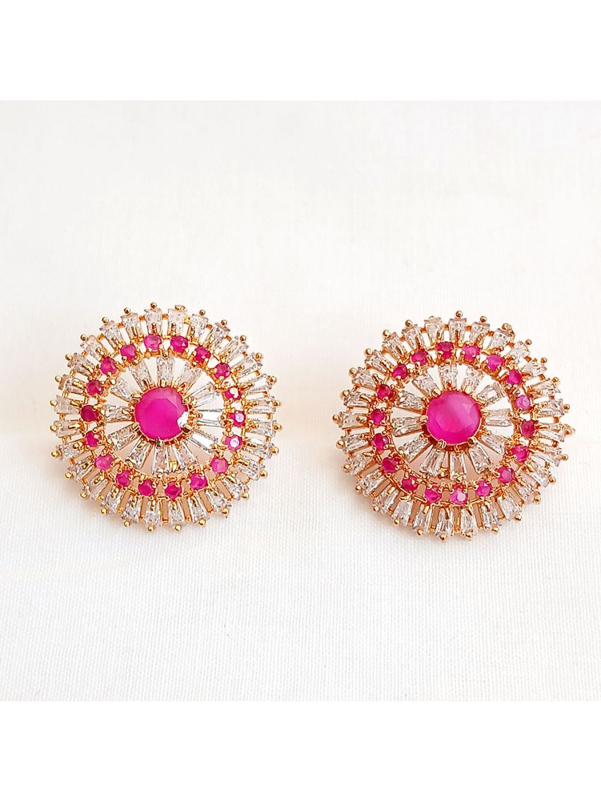 Pink stone earring with crystal buttons