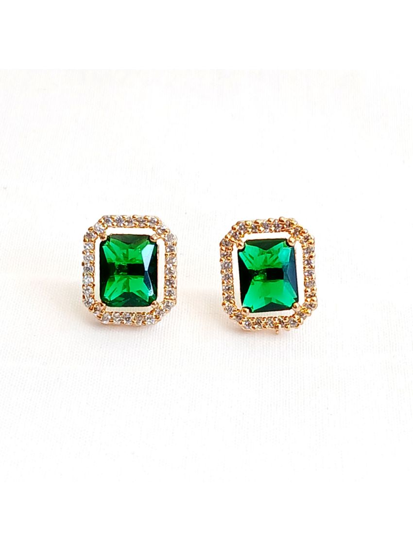 Stone earring with golden tone & cubic zirconia