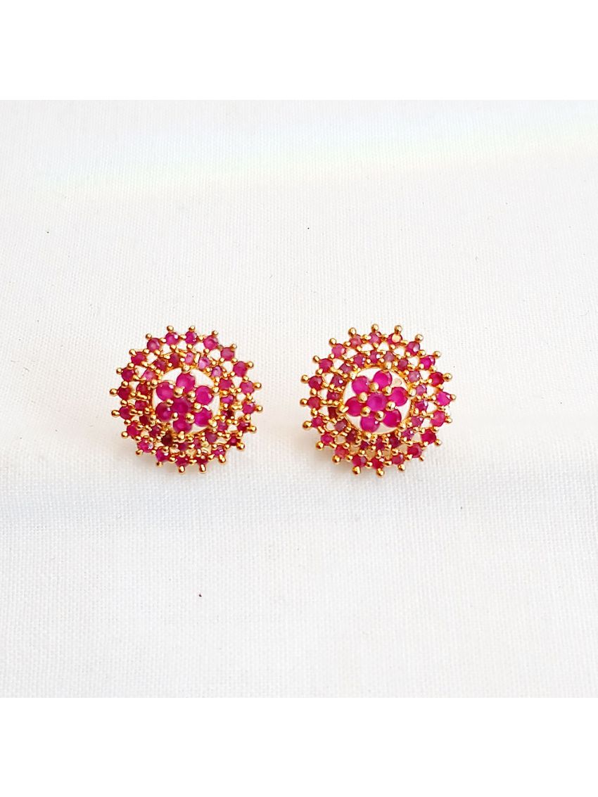 Yellow chimse earrings with pink stone