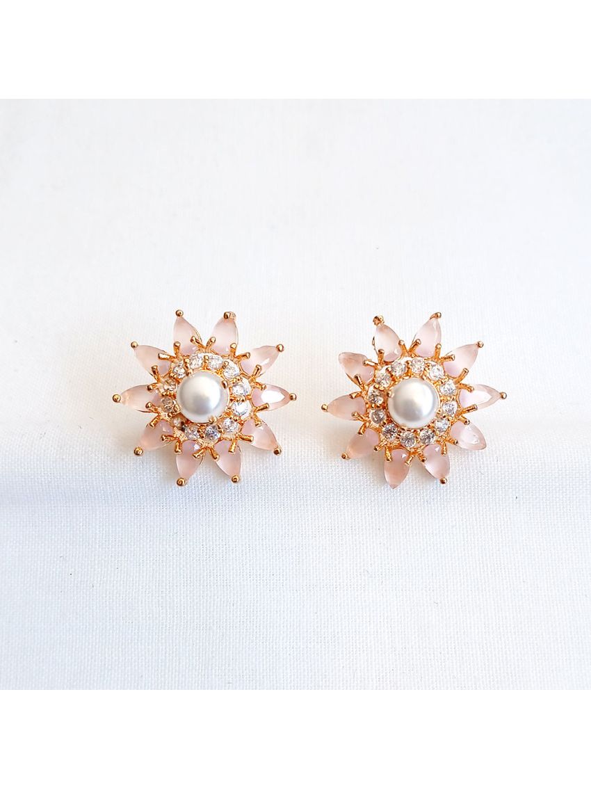 Pink stone earring with pearl